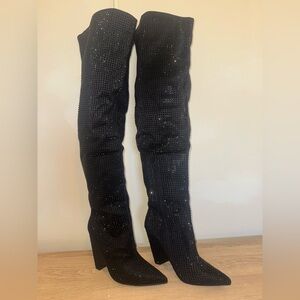 Elegant Black Rhinestone Women's Boots
